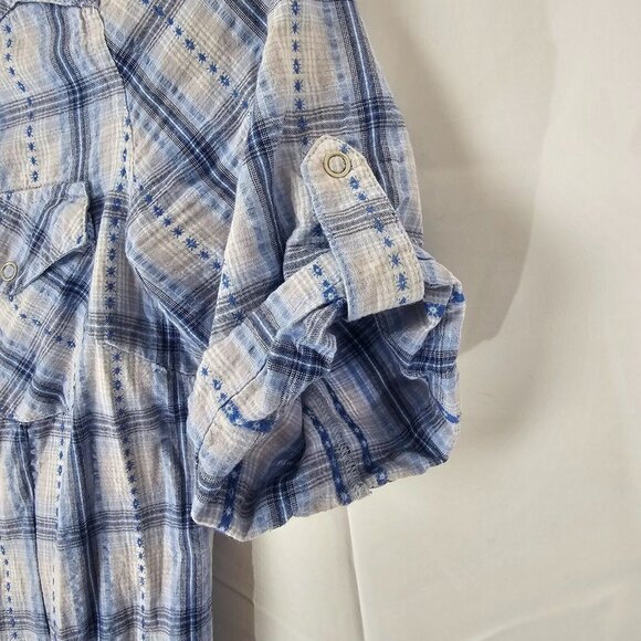 Horny Toad Shirt Dress Womens Small Blue Plaid Button Up Outdoor Belted Tie Knee - Picture 7 of 10